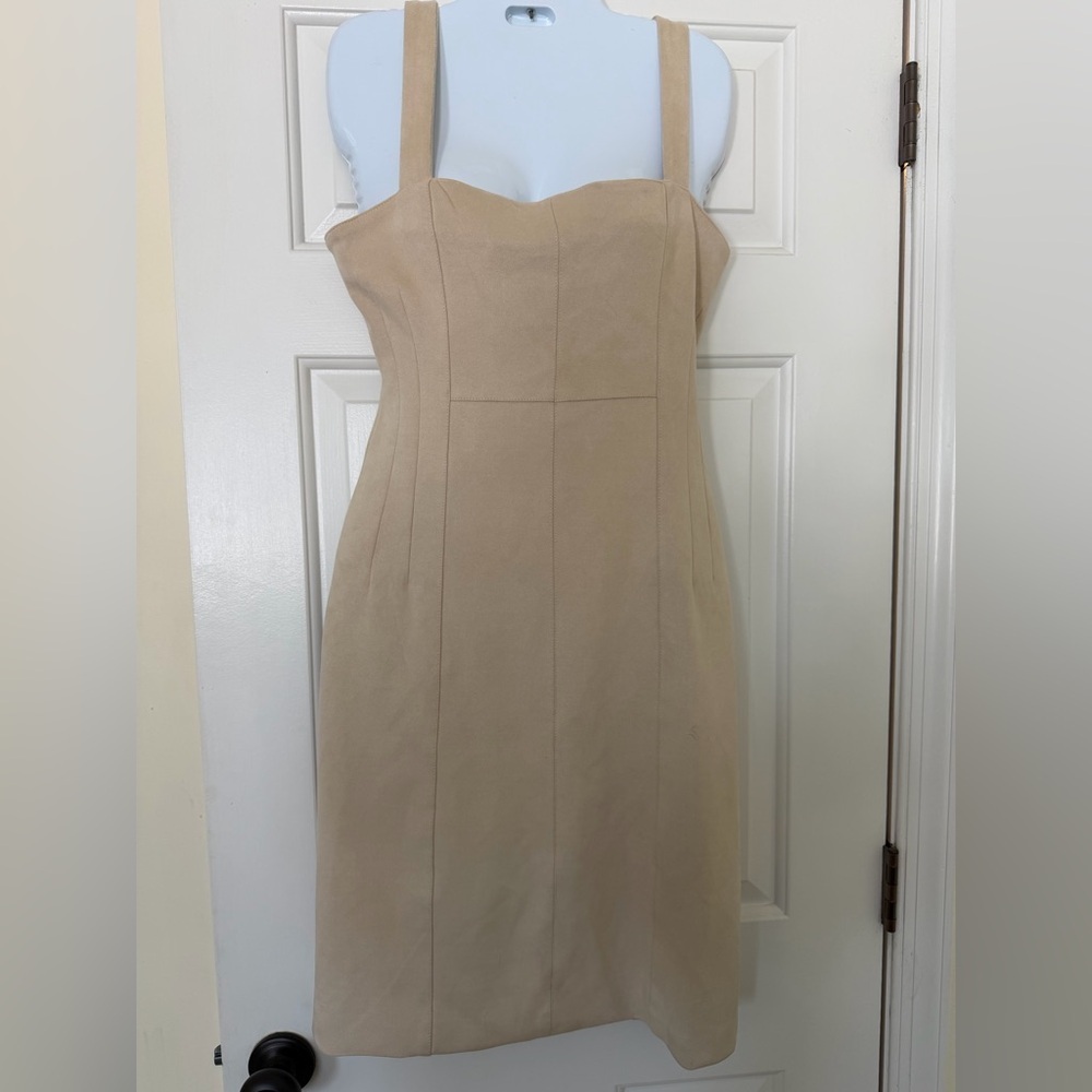 GUESS Tan Faux Suede Lace Up Back Bodycon Midi Dress Size 8